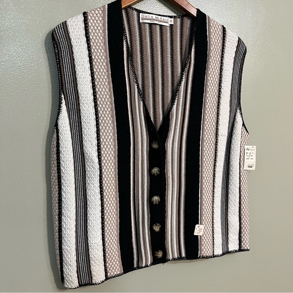 Delia Mc Kain Striped Button-Up Sweater Knit Vest 100% Cotton USA Y2K VTG M NWT - Picture 3 of 12